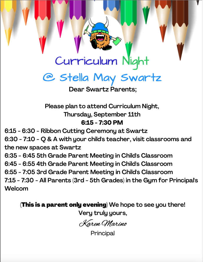 Stella May Swartz Curriculum Night 9.11.25