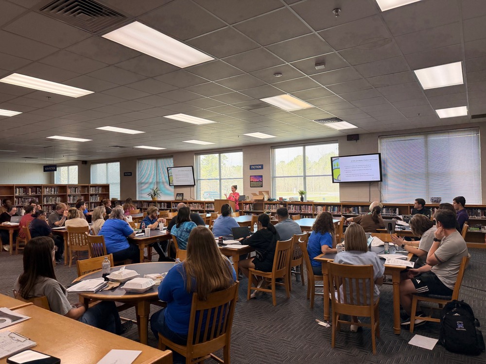 Mrs. Dawn Bass leads Mindset Training at MHS on a teacher workday. 