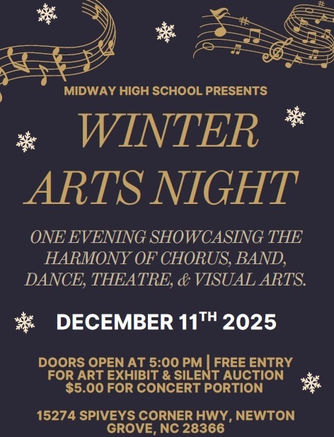 Arts Night has been rescheduled to Thursday, December 11th