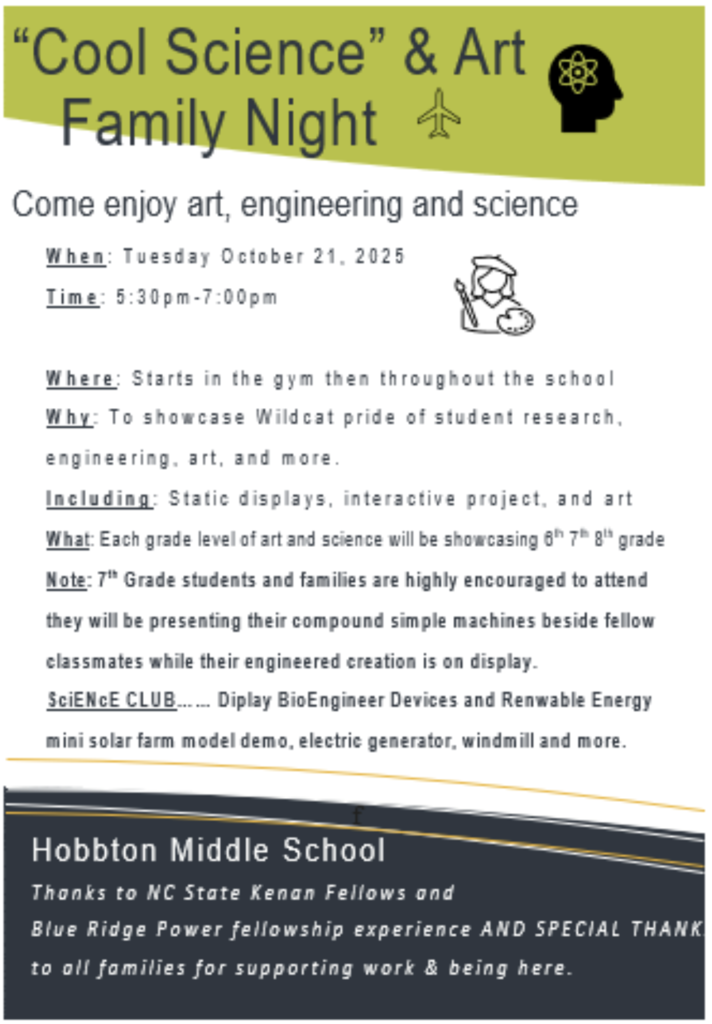 Science Night 5-7pm Oct. 21st.