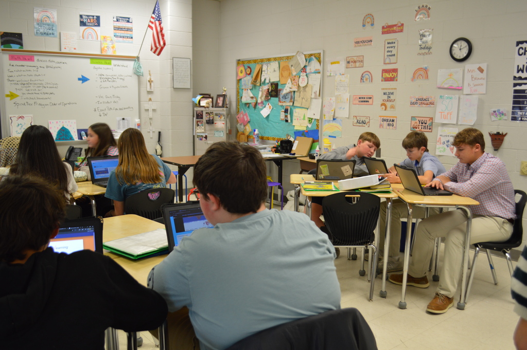 7th graders working hard in class.