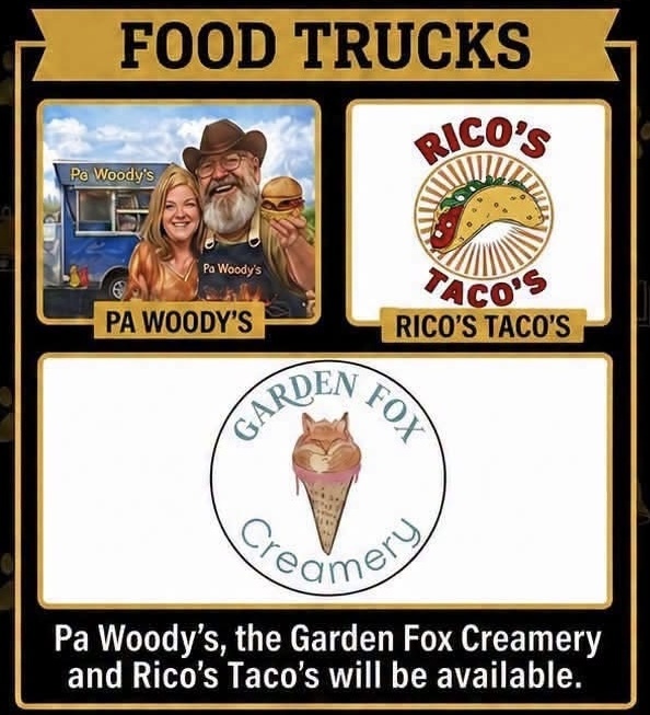 Pa Woody's, Rico's Taco's, and the Carden Fox Creamery food trucks