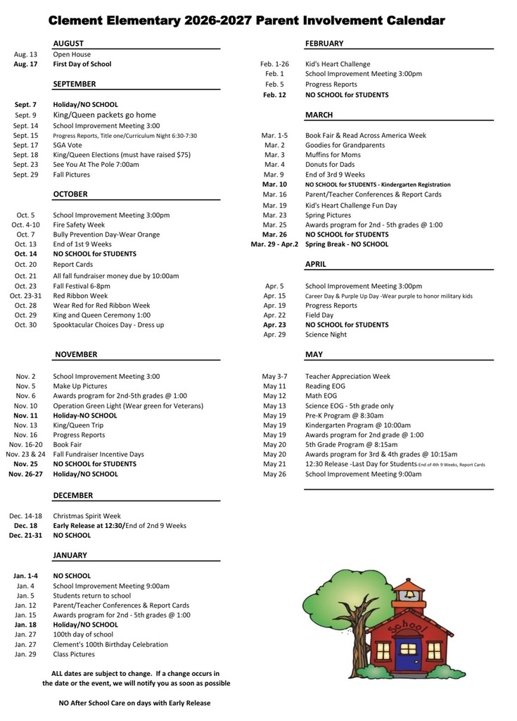 Parent involvement calendar