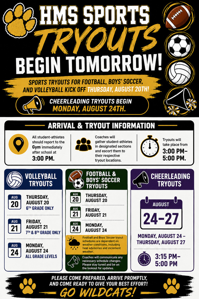 Fall sport tryout dates flyer