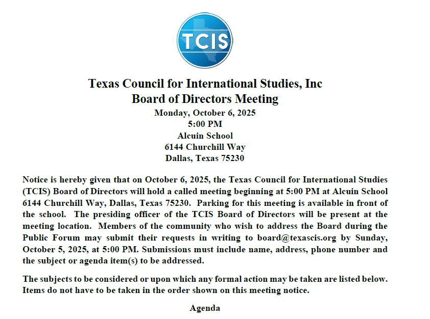 TCIS Board Agenda