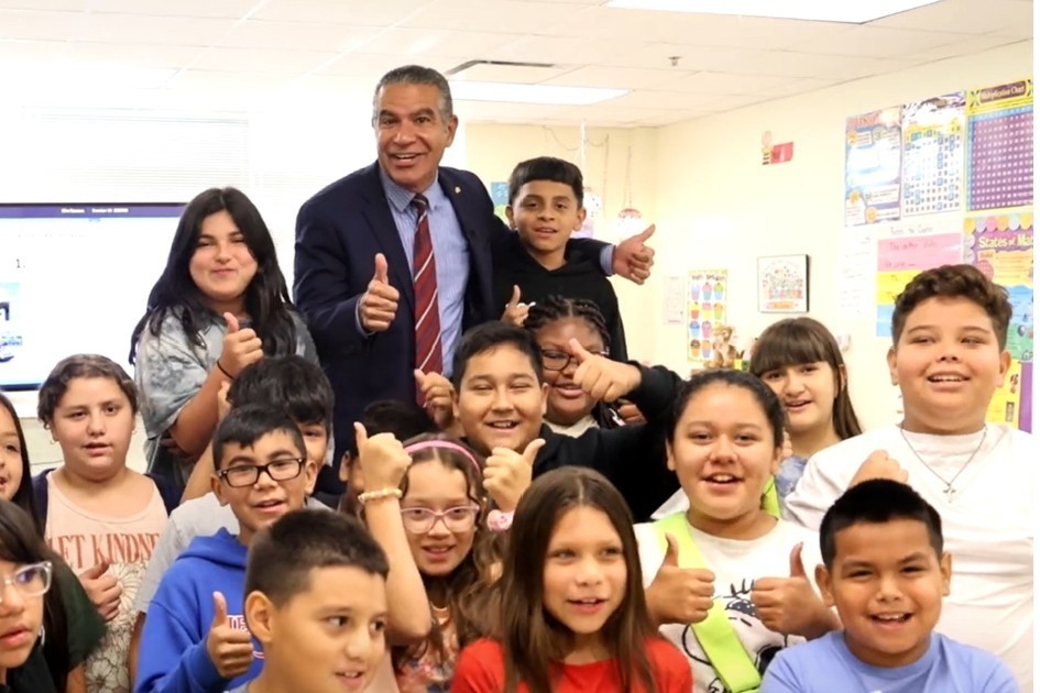 superintendent and students