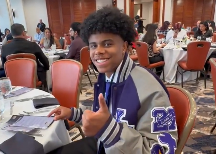 student in letterman jacket