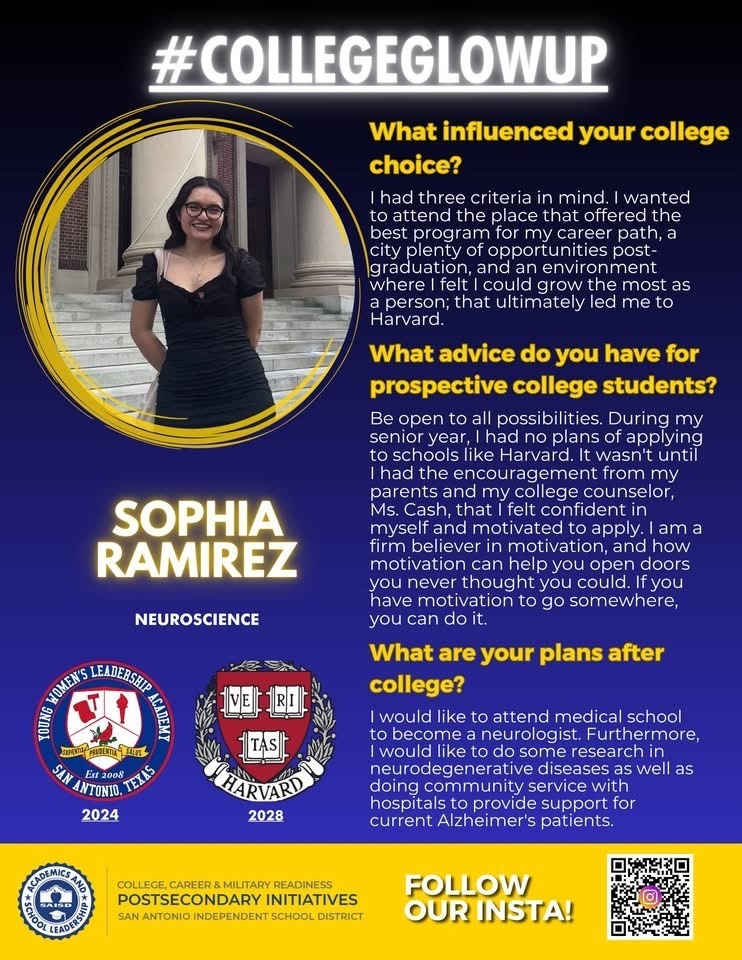Picture of a alumnae students and answers to questions she was asked.