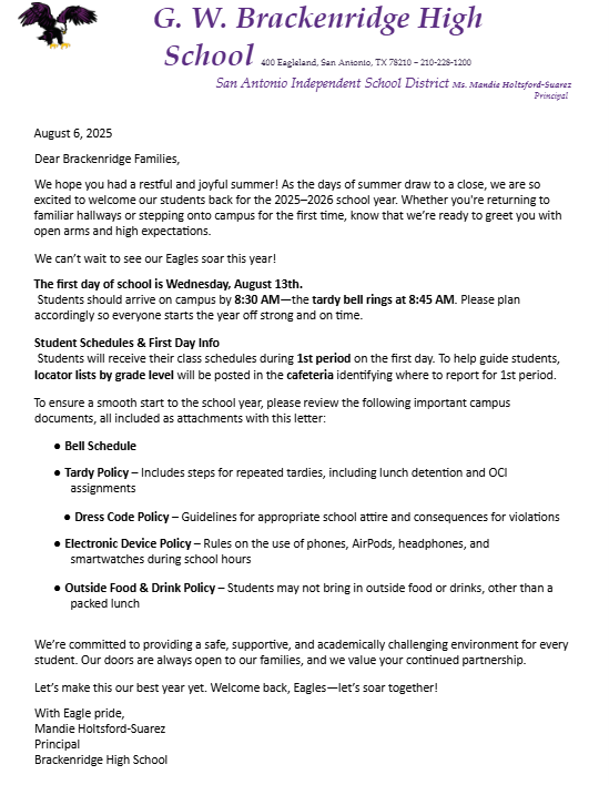 Welcome Letter