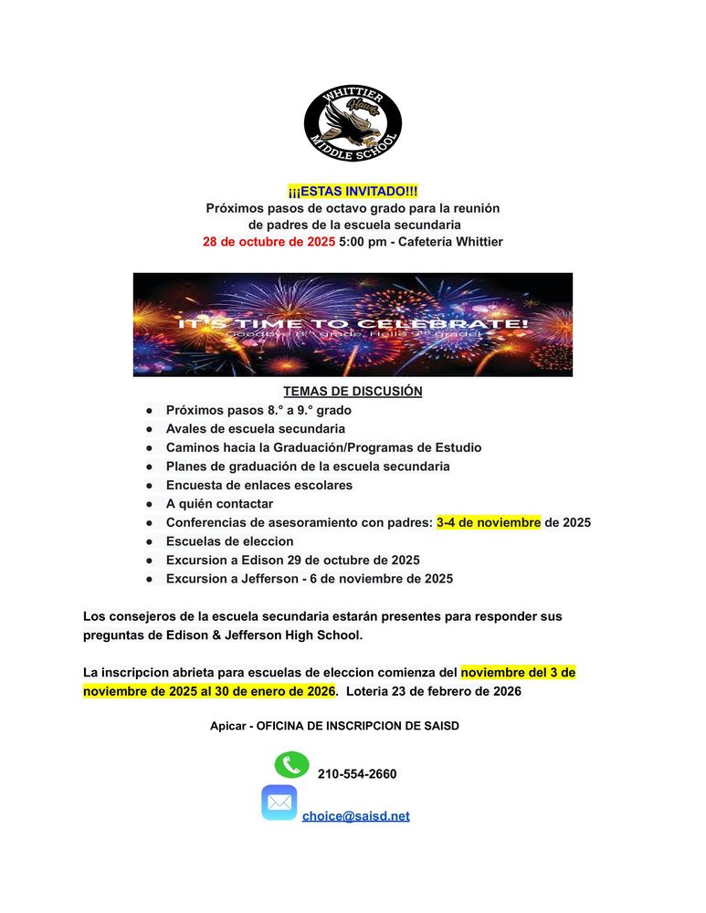 8th Grade Next Steps for High School Parent Meeting 