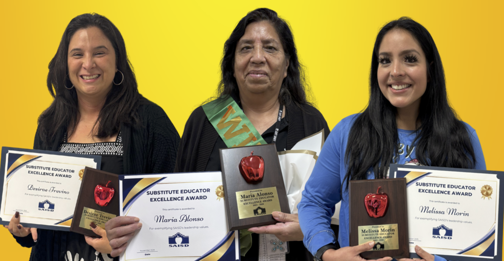 Three substitutes holding certificates and plaques