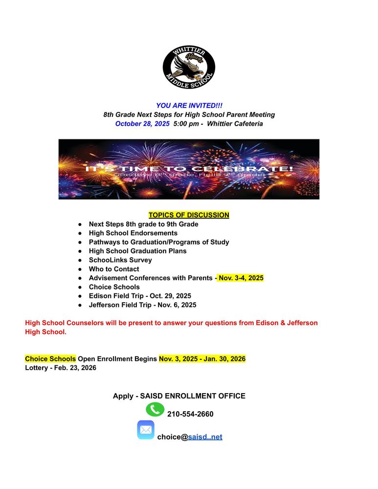 8th Grade Next Steps for High School Parent Meeting 