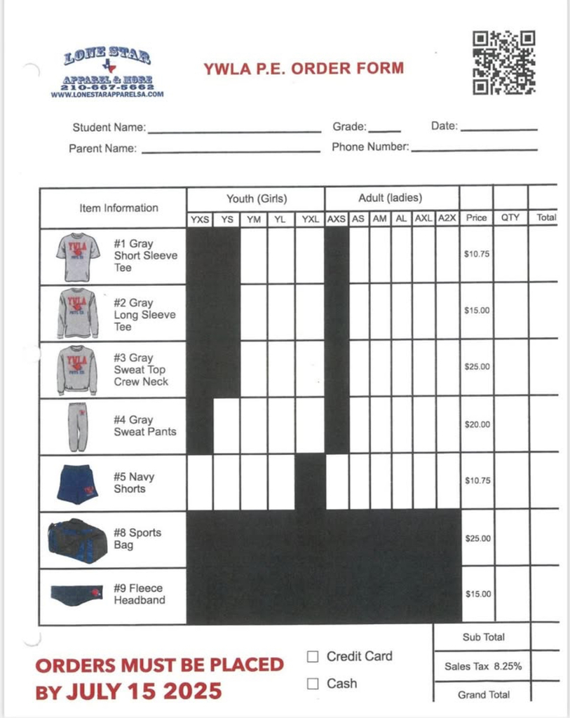 List of uniform items.