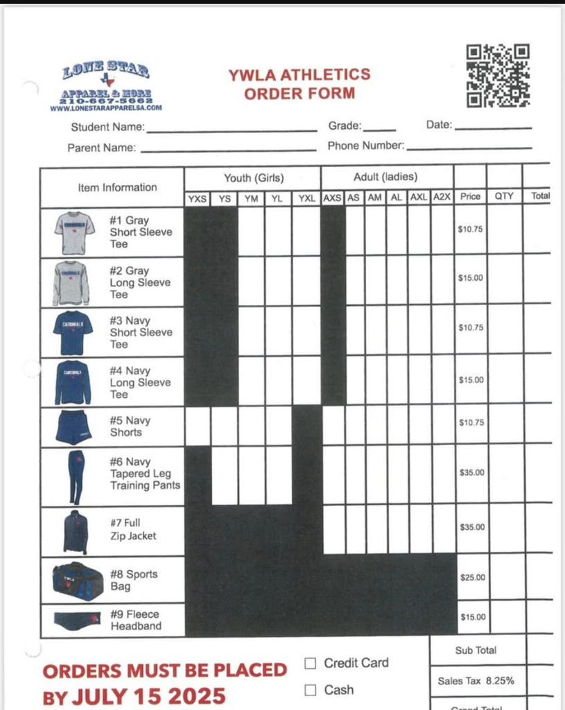 List of uniform items.