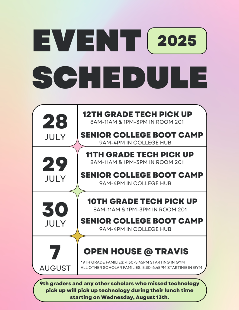 Beginning of Year Event Schedule