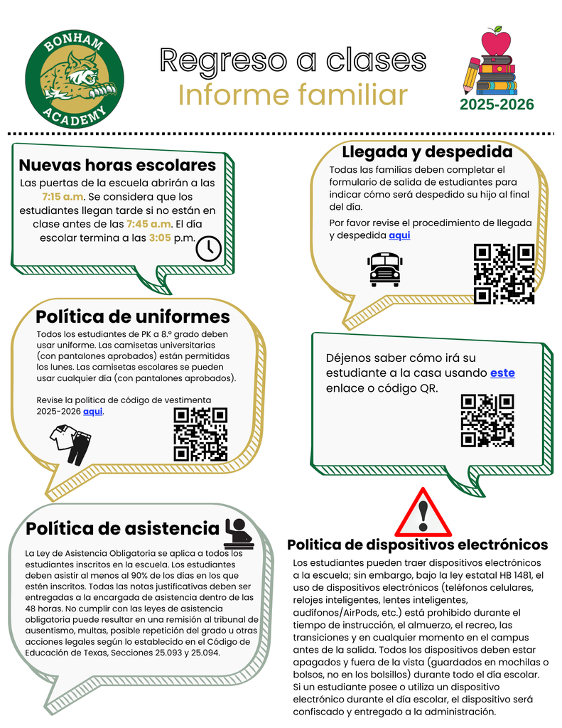 parent information for new school year in Spanish