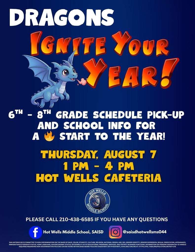 Hot Wells Families mark your calendars! Please join us on our schedule pick up day!