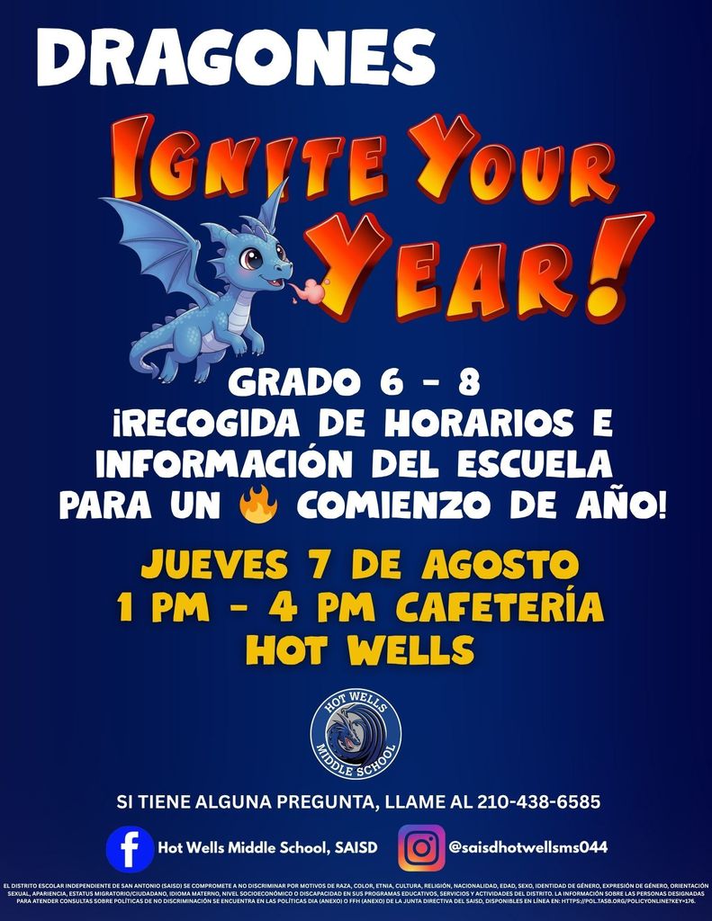 Hot Wells Families mark your calendars! Please join us on our schedule pick up day!