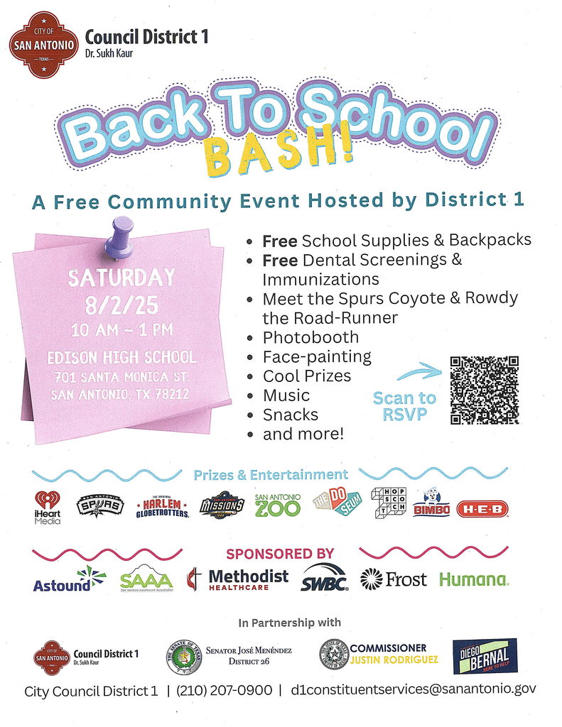 Back to School Bash at Edison HS hosted by District 1 this Saturday, August 2nd from 10 am - 1 pm