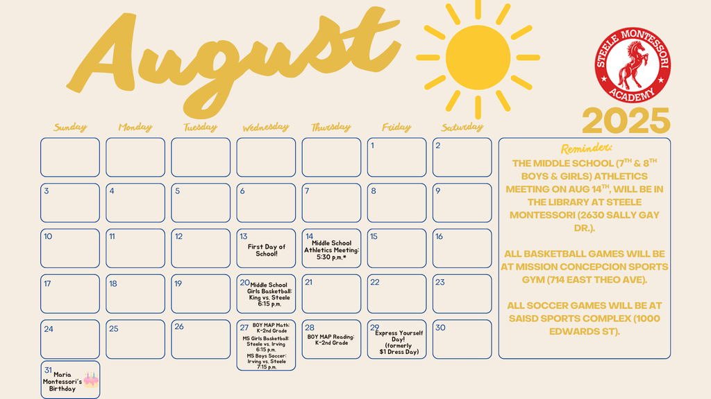 Steele Family Calendar: August 2025 (English)