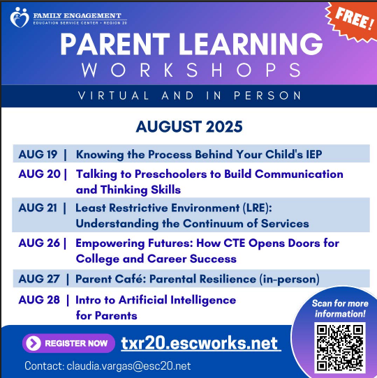 Virtual and In Person Parent Learning Workshops 