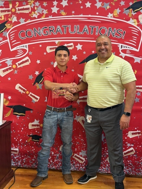 Graduate Vincent Lopez with Principal Becerra