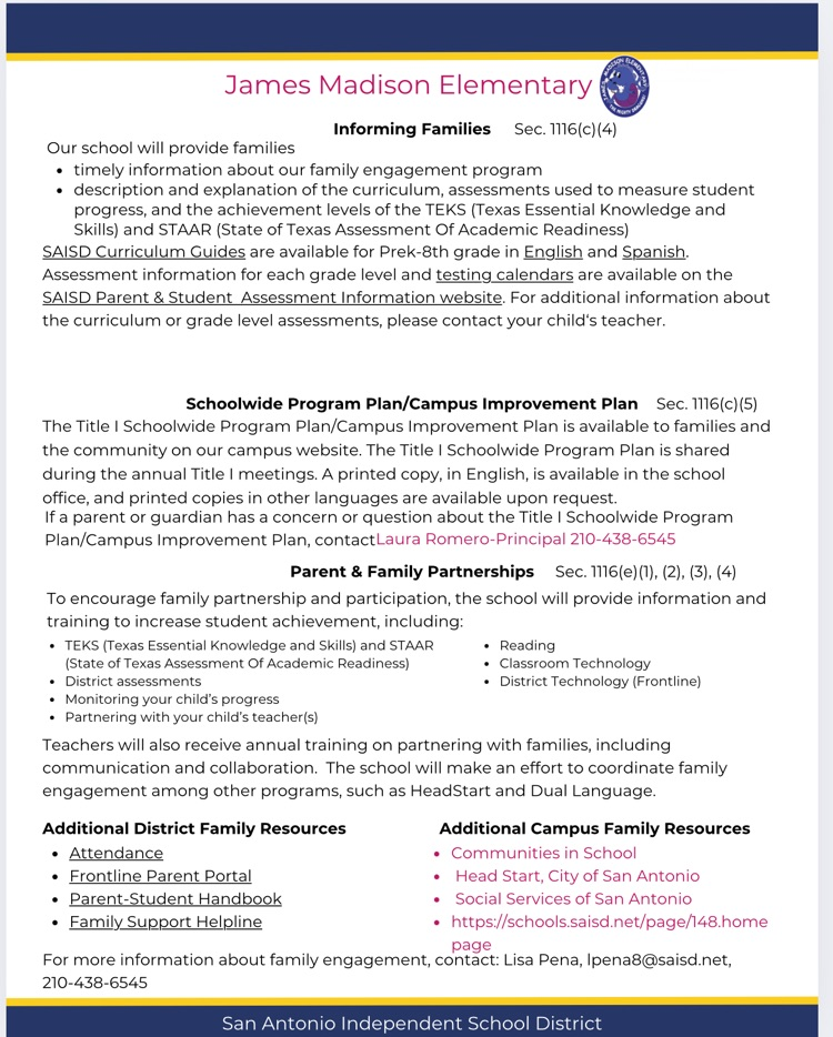2025-2026 Family Engagement Policy/2025-2026 Política de Compromiso de padres y familias