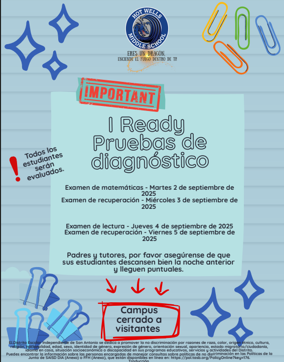 I Ready testing Spanish flyer 