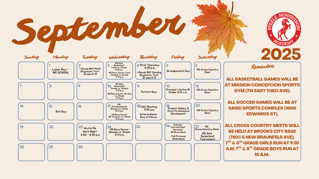 Steele Family Calendar: September 2025 (English)