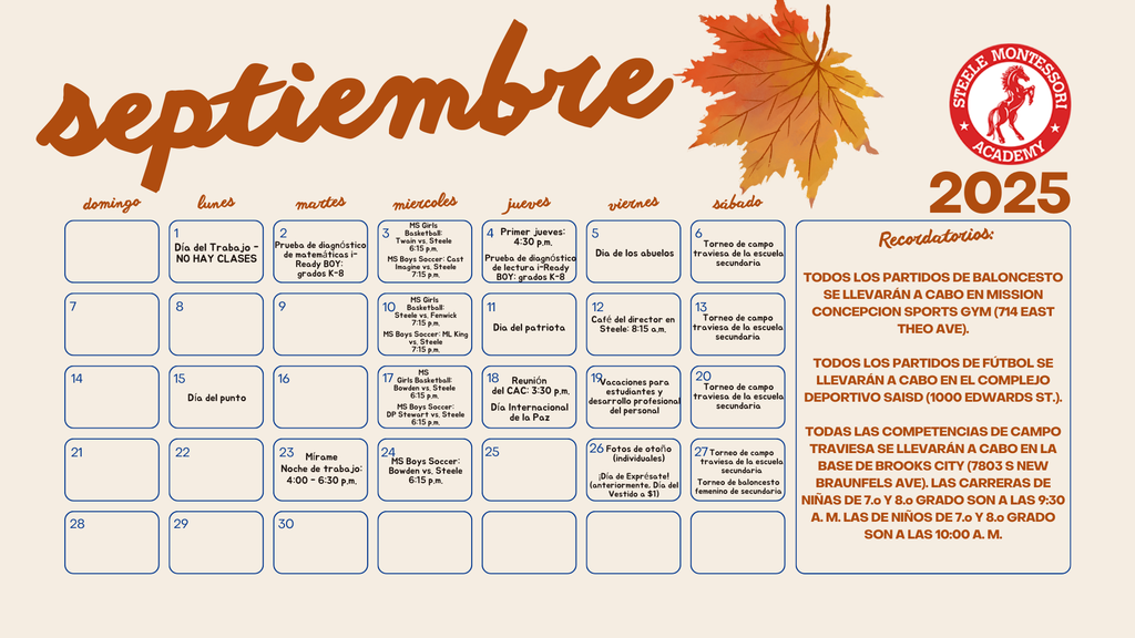 Steele Family Calendar: September 2025 (Spanish)