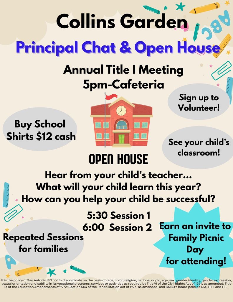 Join us for our Annual Title 1 Meeting & Open House on Thursday September 11th!