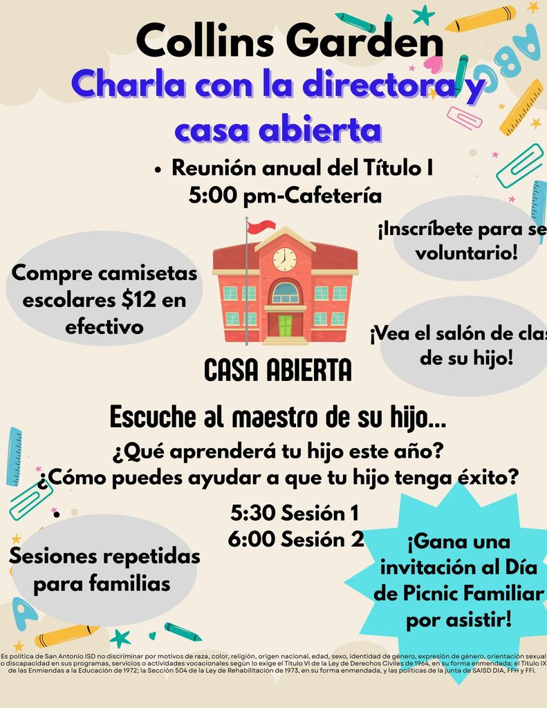 Join us for our Annual Title 1 Meeting & Open House on Thursday September 11th!