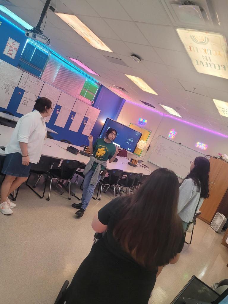 Math classroom, blue & purple lights