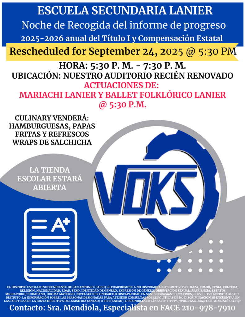 Progress Report Night: Rescheduled to September 24