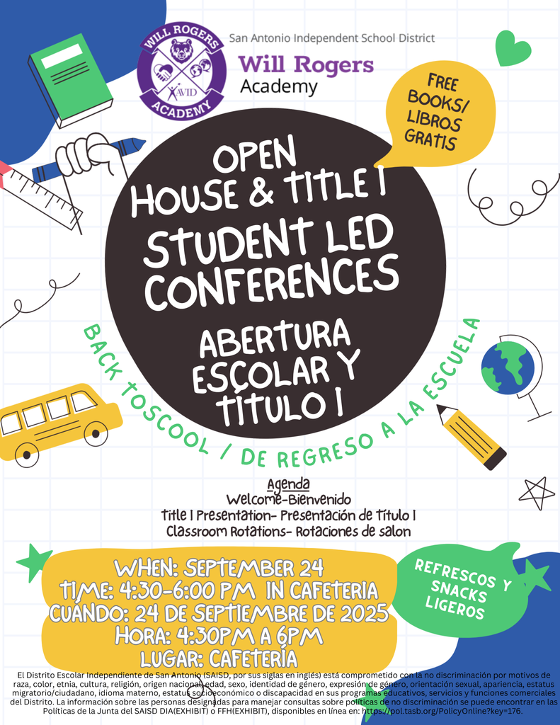 Open House and Title I Sept 24th 4:30-6 pm