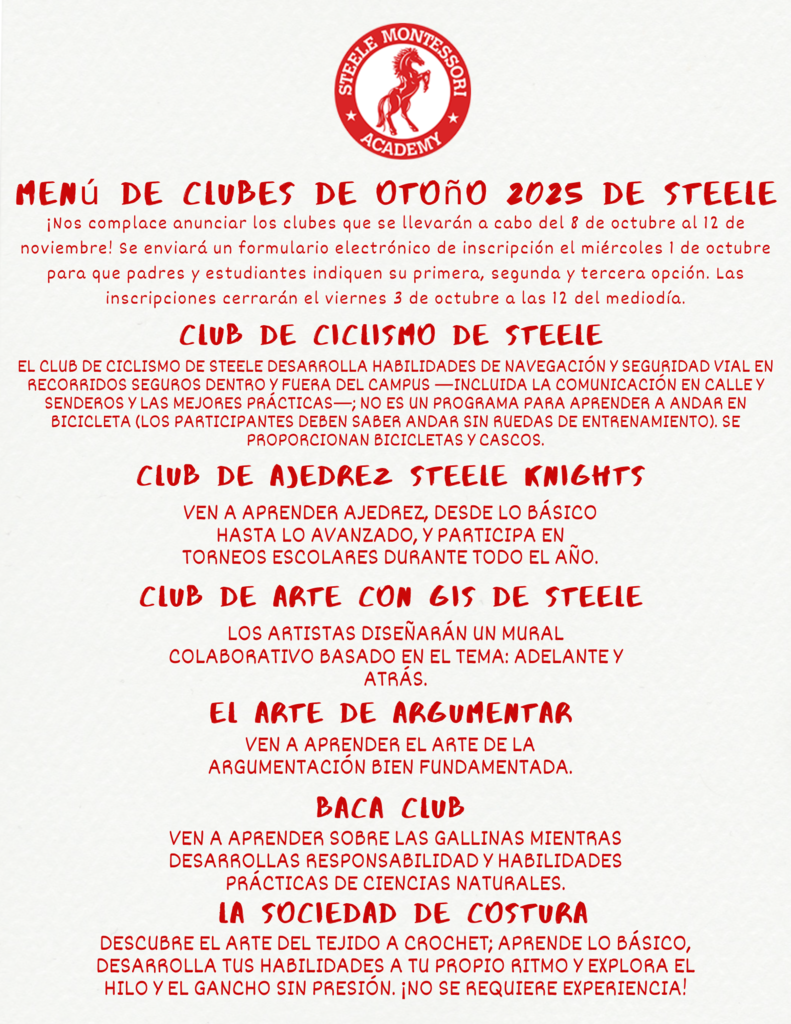 Steele Fall Club Menu 2025 (Spanish)