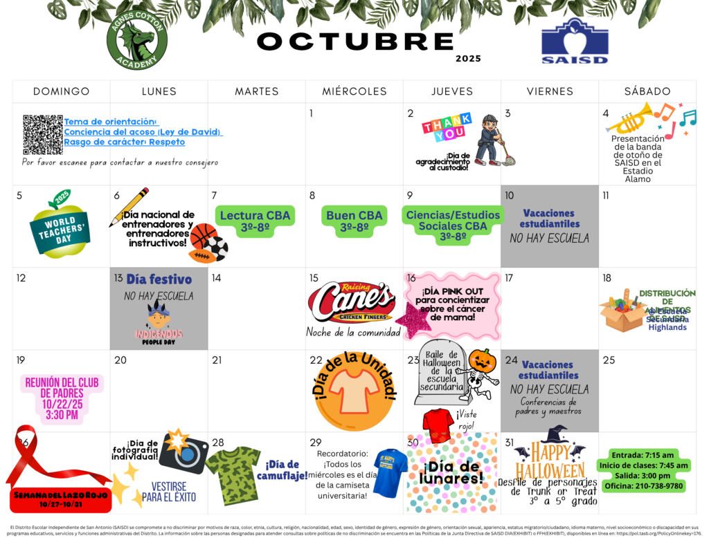 SPANISH CA 25-26 OCT. Fam Calendar