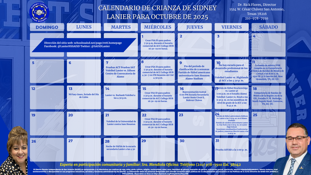 Lanier High School October Parent Calendar