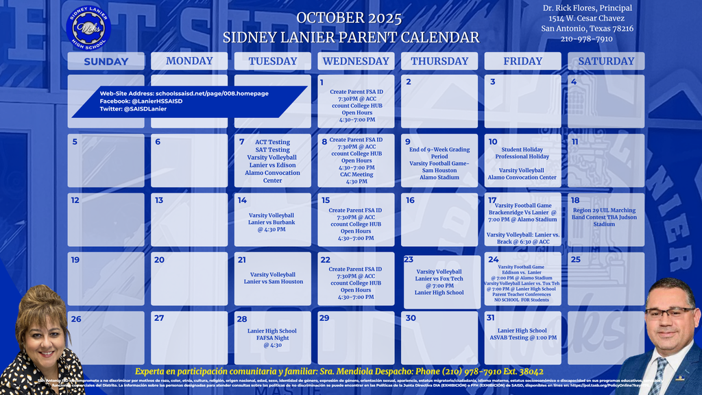 Lanier High School October Parent Calendar