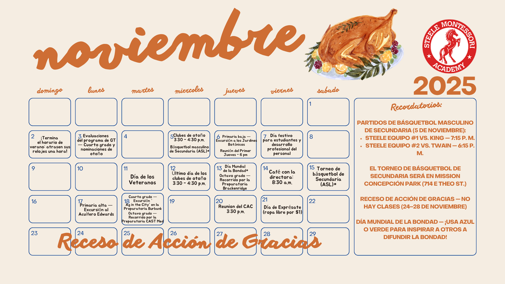 Steele Family Calendar: November 2025 (Spanish)