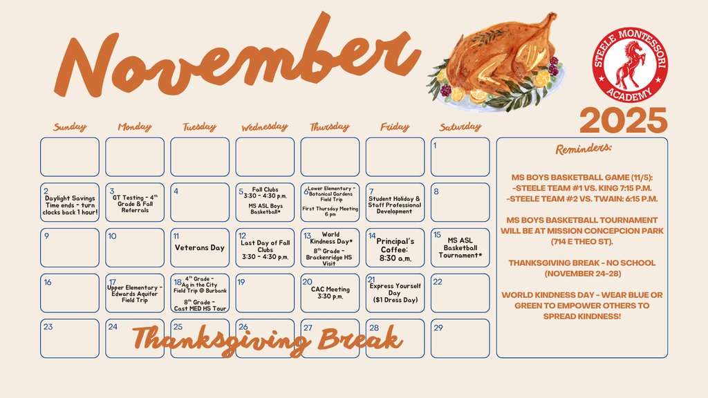 Steele Family Calendar: November 2025 (English)