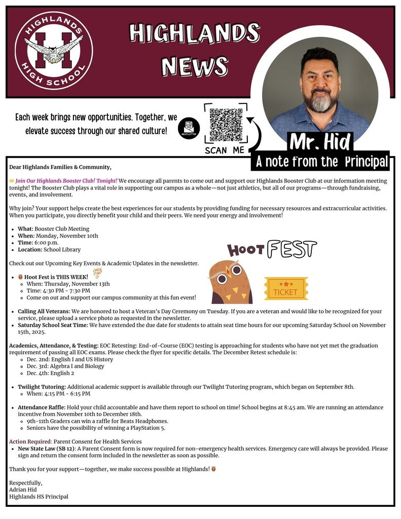 Weekly Newsletter Highlands High School
