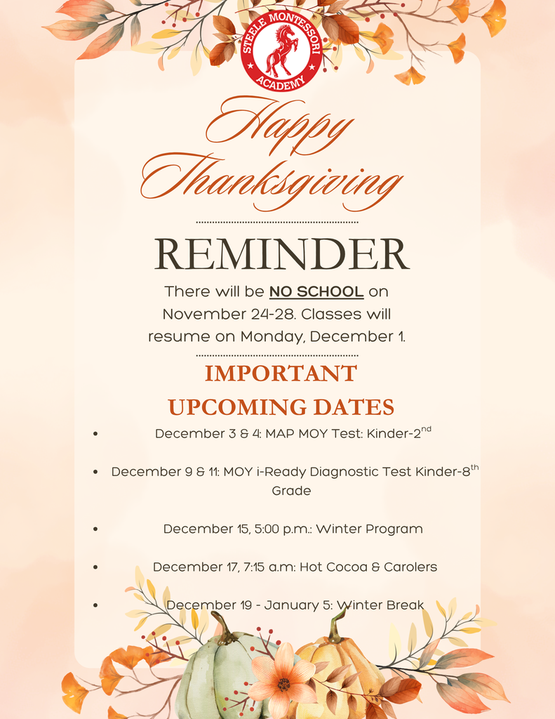Steele Thanksgiving Break Reminder & Upcoming Dates (English)