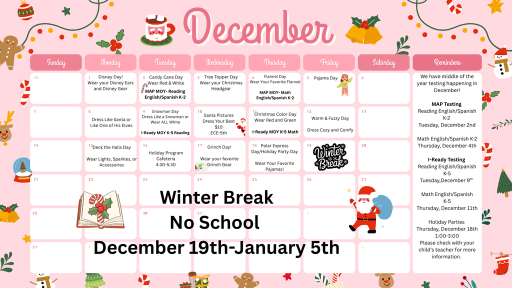 December calendar with campus dates