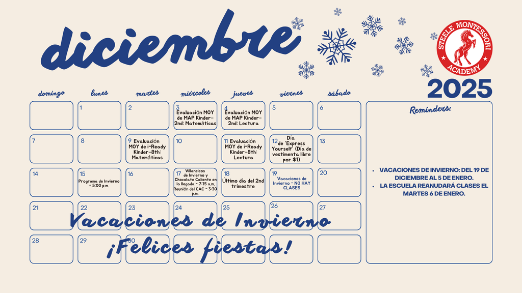 Steele Family Calendar: December 2025 (Spanish)