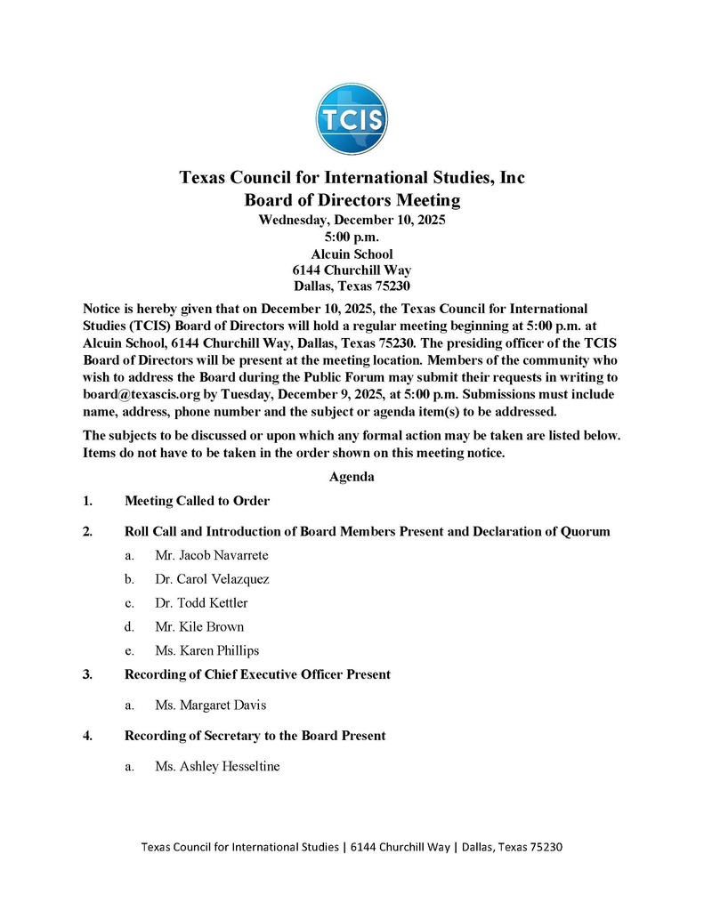 TCIS Board Meeting Agenda 12