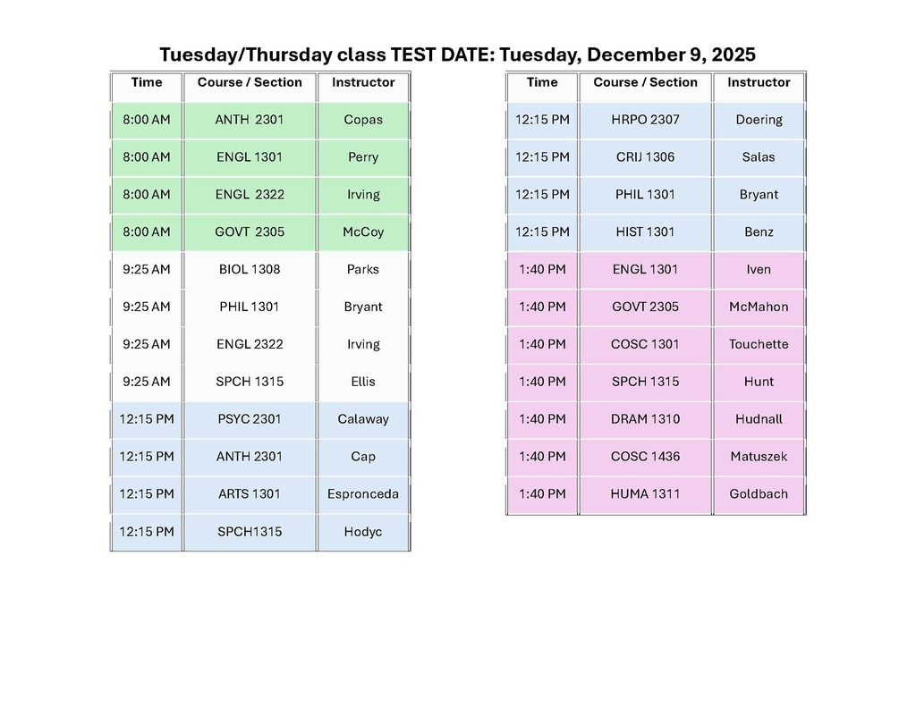 SAC Testing Schedule