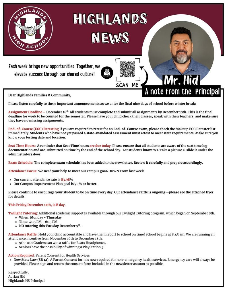 Weekly Newsletter Highlands High School