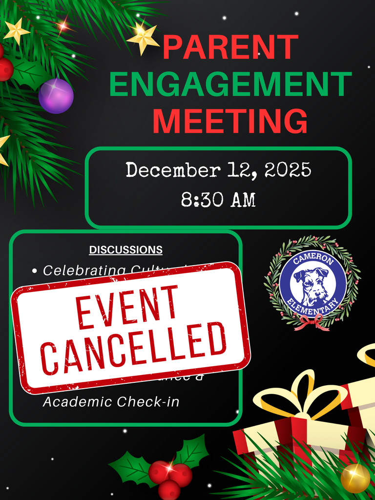 Parent Engagement Meeting on December 12 has been cancelled.