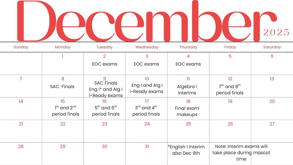 December Testing Schedules